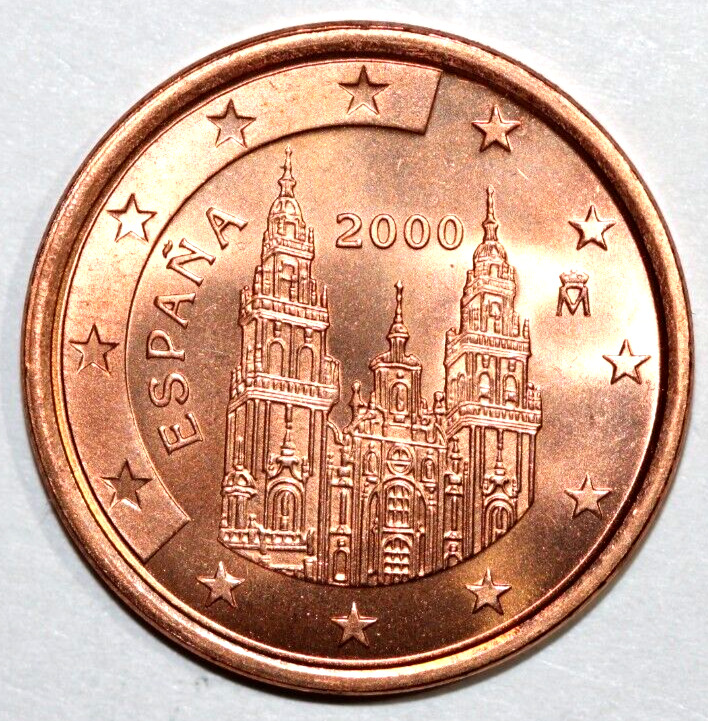 Read more about the article Spain 2000 5 Eurocents Cathedral of Santiago da Compostela- Foreign Coin 21.3mm