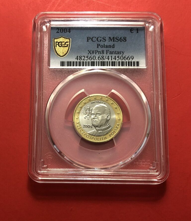 Read more about the article POLAND-2004-UNCIRCULATED PATTERN €1 COIN GRADED BY PCGS MS 68. ..GREAT COIN