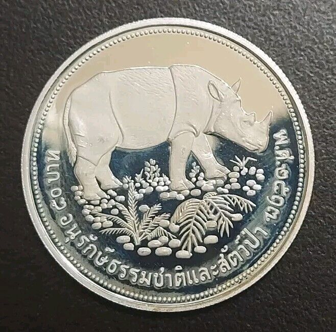 Read more about the article 1974 Thailand 50 Baht Proof Silver Coin BE-2517 Wildlife Rhinocerous KM 102a