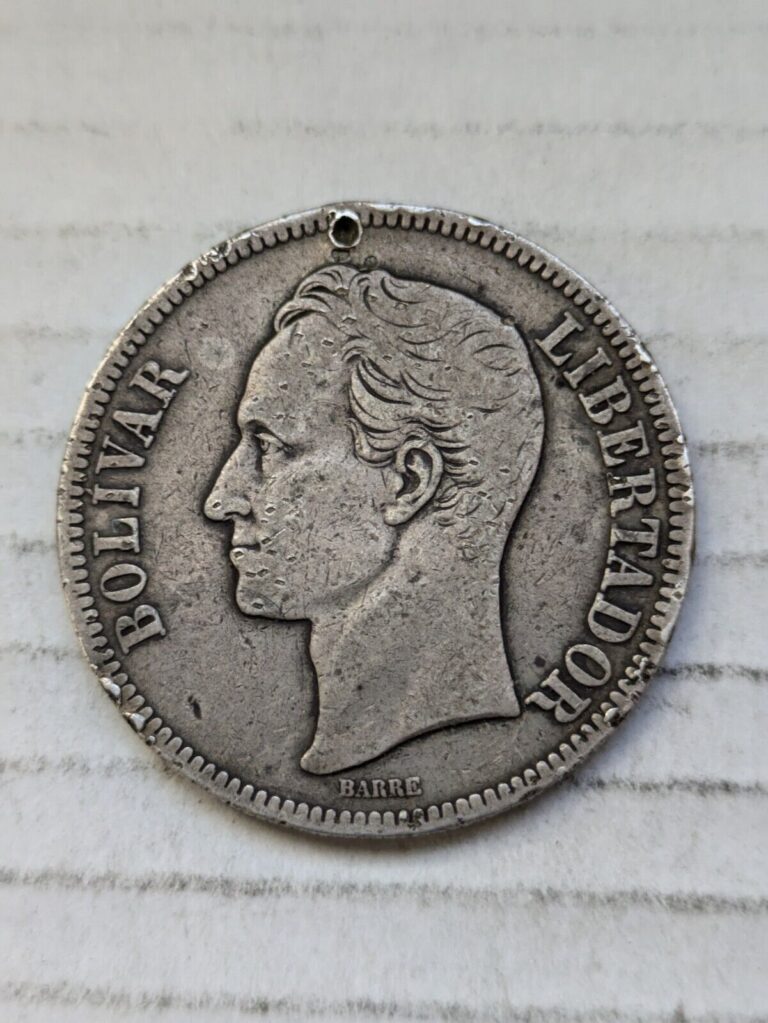 Read more about the article 1903 Venezuela 5 Bolivares 90% Silver Ungraded Details Y#24.2 Bolivar 25g