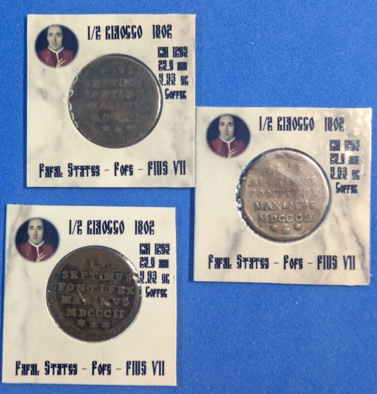 Read more about the article 1802 Vatican 1/2 Baiocco Papal States – Pope Pius VII – 1 coin