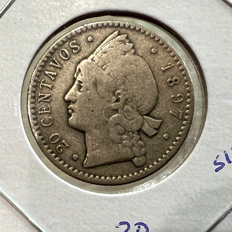 Read more about the article 1897 DOMINICAN REPUBLIC SILVER 20 CENTAVOS BETTER COIN