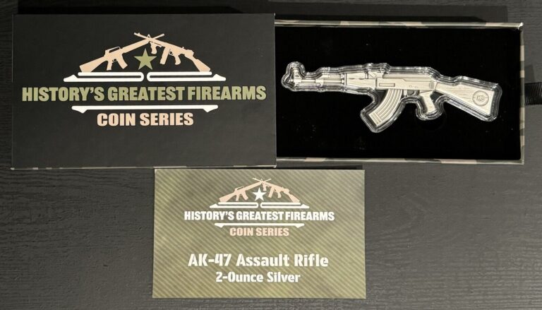 Read more about the article 2024 Chad History’s Greatest Firearm 2 Oz Silver AK47 Antiqued Coin 1500 Mintage