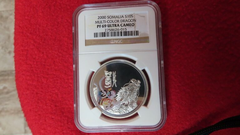 Read more about the article 2000 Somalia Multi Color Dragon 1 oz .999 Silver Population of 1 NGC PF69 africa