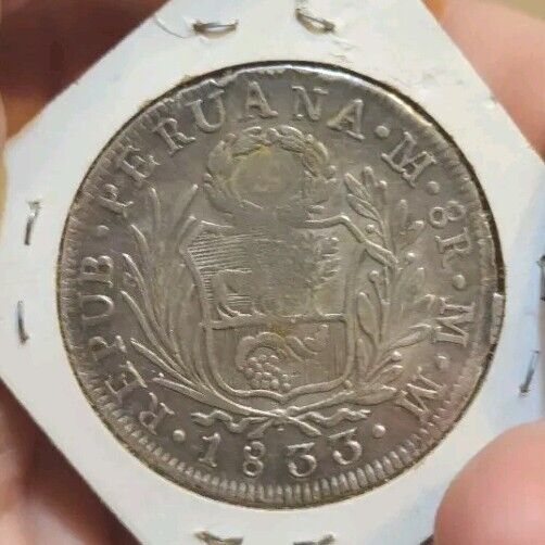 Read more about the article 1833 PERU LIMA 8 REALES SILVER COIN XF