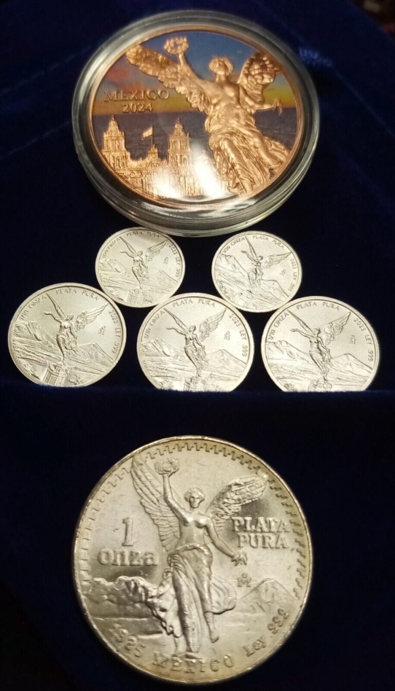 Read more about the article Lot of 6 Mexico Libertad .999 Fine Silver Coins and 1 Painted Copper Round