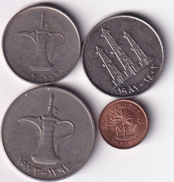 Read more about the article Four United Arab Emirates coins  1 and 50 Fils  1 Dirham