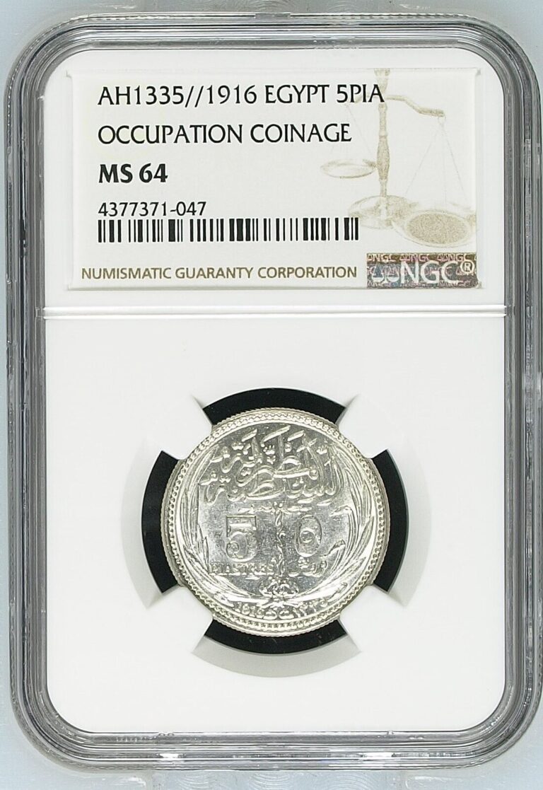 Read more about the article EGYPT SILVER 5 PIASTRES SULTAN HUSSEIN KAMIL 1916 NGC MS 64  OCCUPATION COINAGE