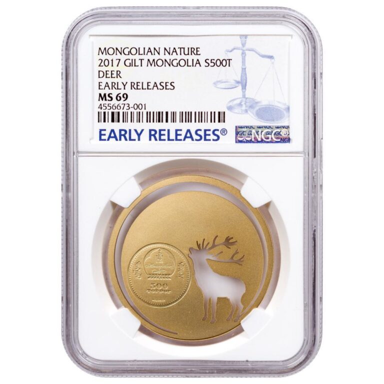 Read more about the article 2017 Mongolia Mongolian Nature – Roaring Deer 1/2 oz Silver Gilt Coin NGC MS6…