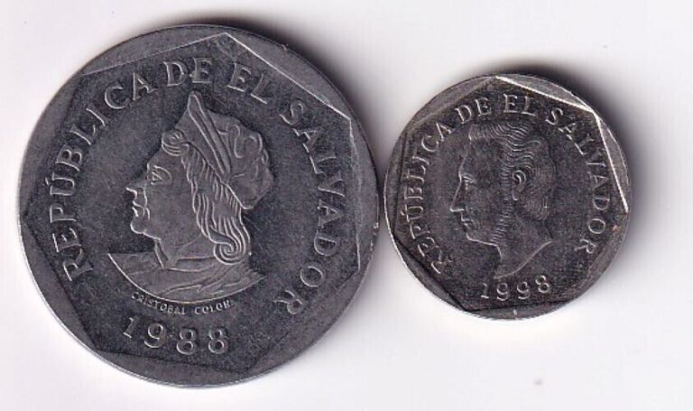 Read more about the article Two El Salvador coins  1 Colon and 5 Centavos  1988 and 1998