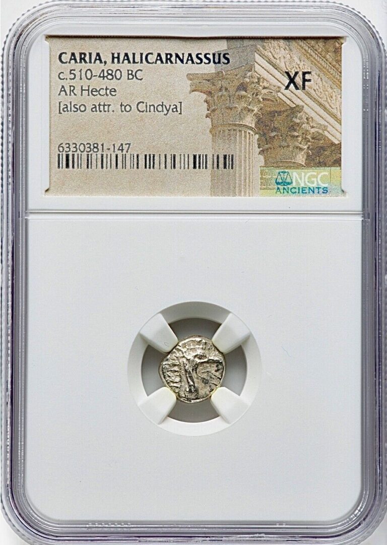 Read more about the article Ancient Greek Silver Coin 510-480 BC CARIA Halicarnassus Ketos AR Hecte NGC XF