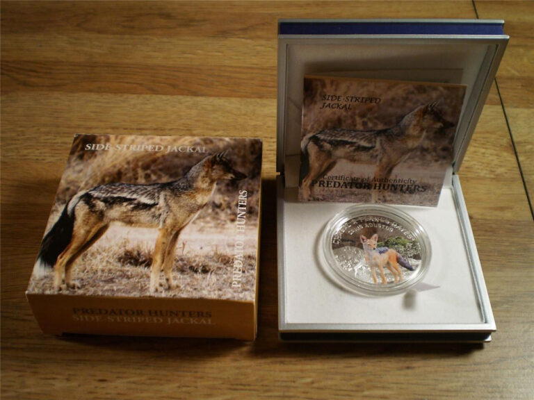 Read more about the article 2012 Niger 1000 Francs Color Silver Proof  Striped Jackal -mintage 1000-Box/COA