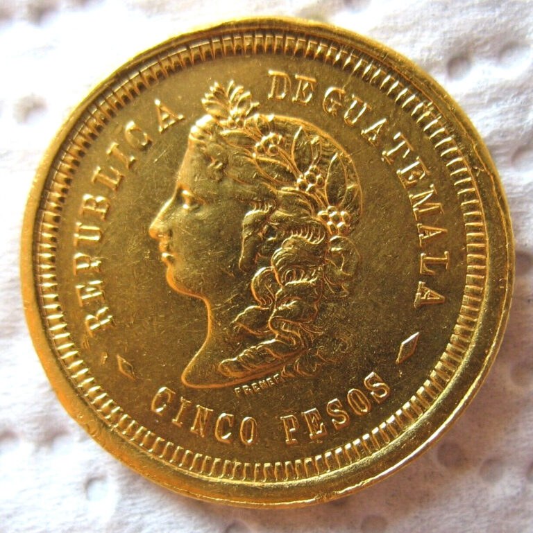 Read more about the article Guatemala 1877-F Gold 5 Pesos