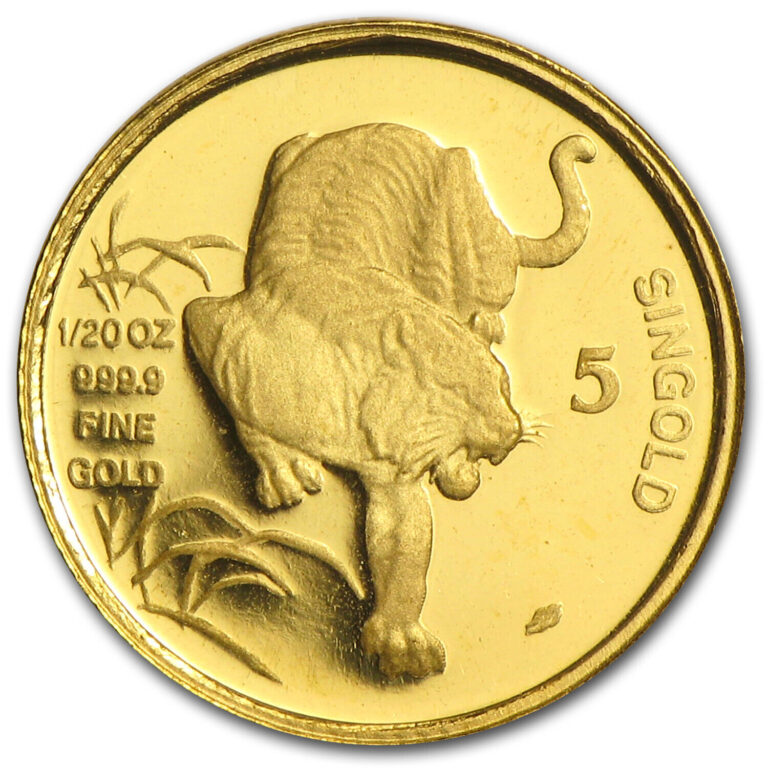 Read more about the article 1986 Singapore 1/20 Proof Gold 5 Singold Tiger