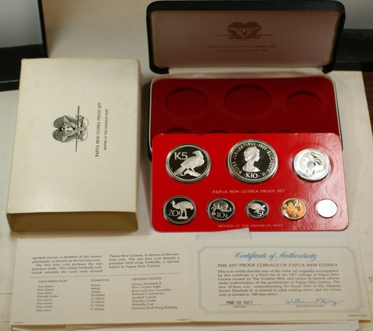 Read more about the article 1977 PAPUA NEW GUINEA – OFFICIAL PROOF SET w/ 2 SILVER CROWNS and COA – 1.7 Oz ASW