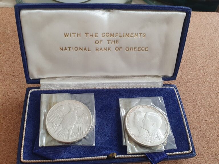 Read more about the article 1964 GREECE 30 DRACHMA COIN. 83.5% SILVER  12 GRAMS. CONSTANTINE and ANNE-MARIE.