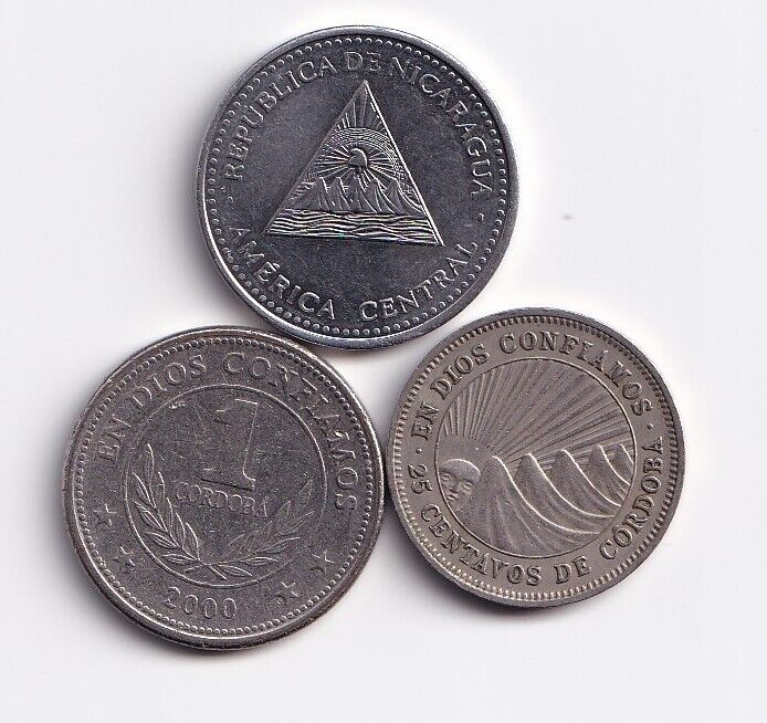 Read more about the article Three Nicaragua coins  25 Centavos and 1 Cordoba  1965  2000  2007