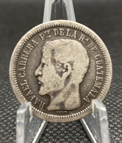 Read more about the article Guatemala 1864-R 2 Reales Fine Cond. Silver World Coin B0165