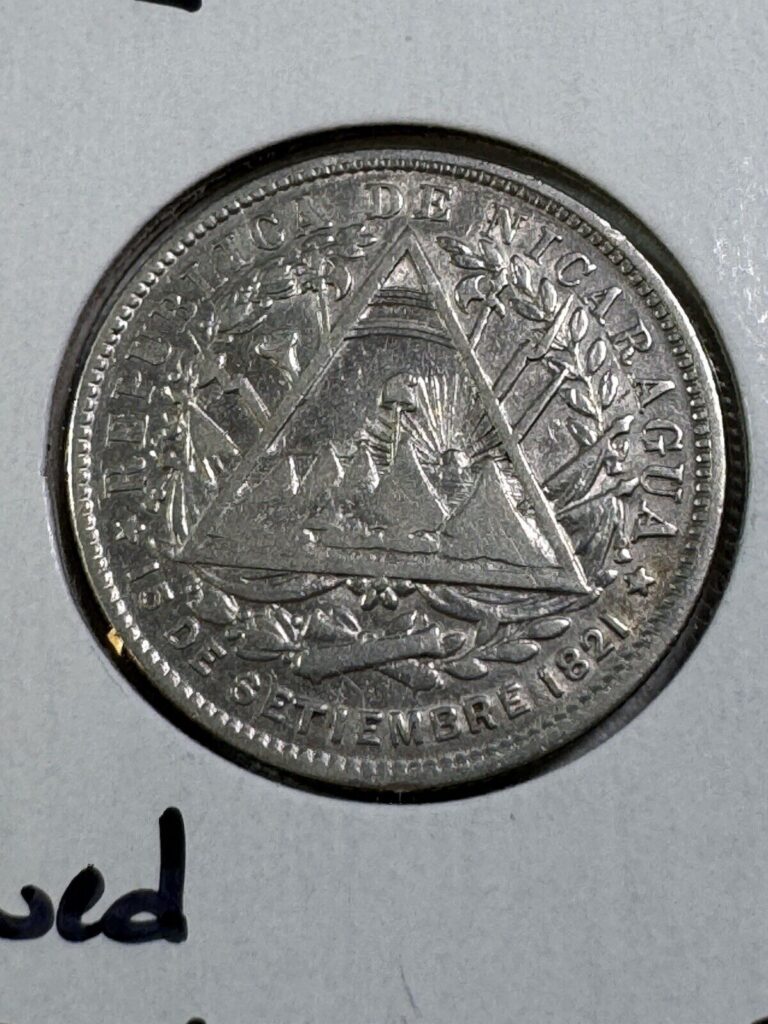 Read more about the article 1887-H Nicaragua 20 Centavos Silver Coin Cleaned