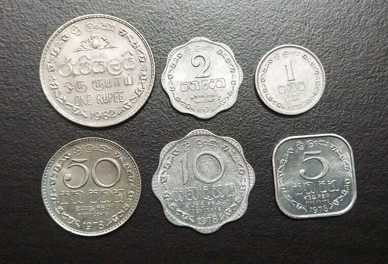 Read more about the article 1978-1982 Sri Lankan 6 Coin Set 1 5 10 25 50 Cents 1 Rupee Sri Lanka Lot Coins