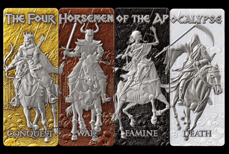 Read more about the article 2024 Barbados Four Horsemen of the Apocalypse 4 x 1 oz Silver Antiqued Coin Set