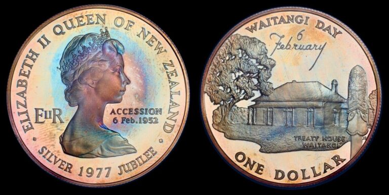 Read more about the article Large Silver Coin 1977 New Zealand Waitangi Day Dollar NGC PR68 DCAM Cameo Proof