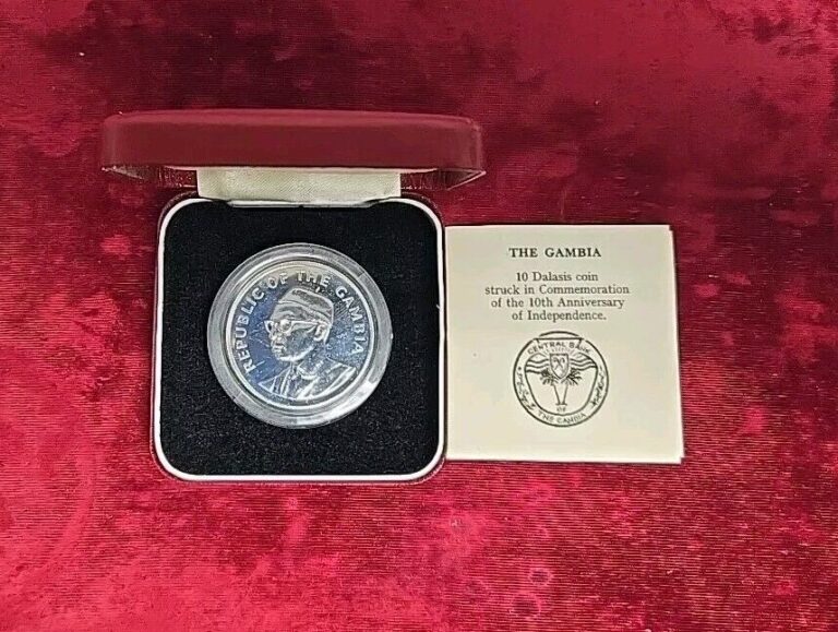 Read more about the article 1965-1975 Gambia 10 Dalasis Proof Sterling Silver Tenth Independance Commem Coin