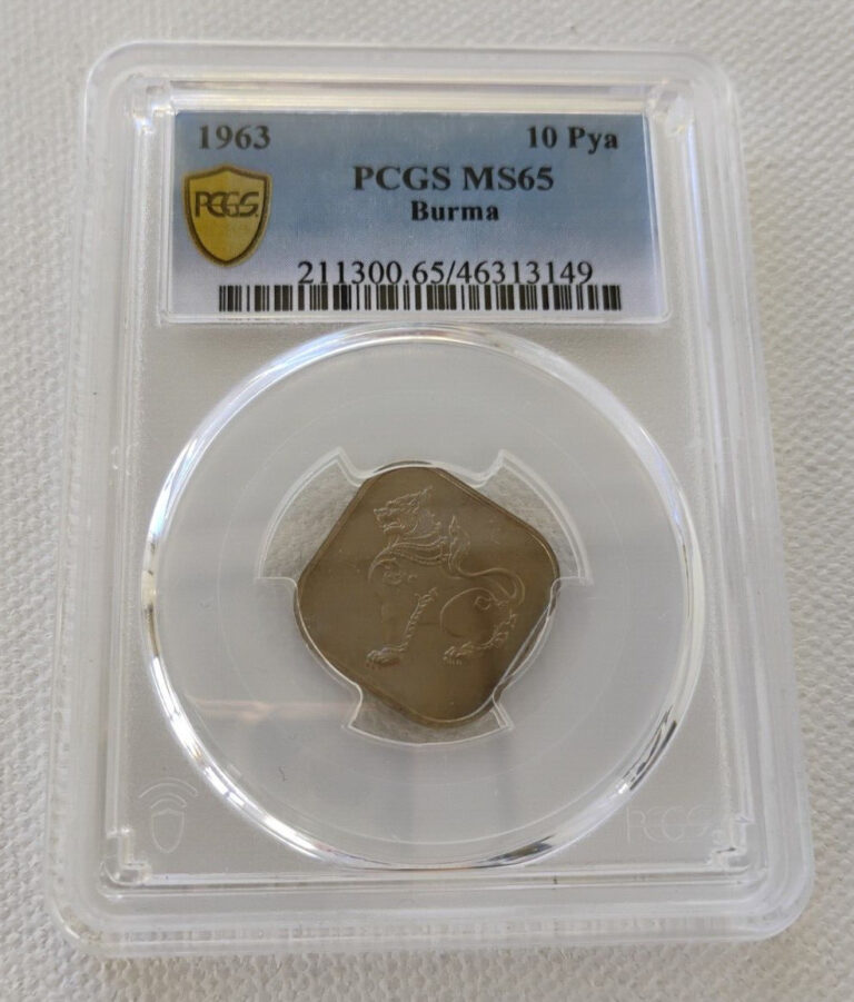 Read more about the article BURMA MYANMAR 1963 10 PYA UNC COIN GRADED PCGS MS65