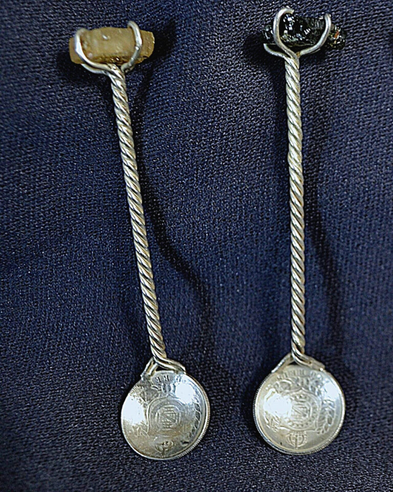 Read more about the article Spoons Brazil Silver Coin 1860’s Set of 8 Petrus II 200 Reis with Gemstones