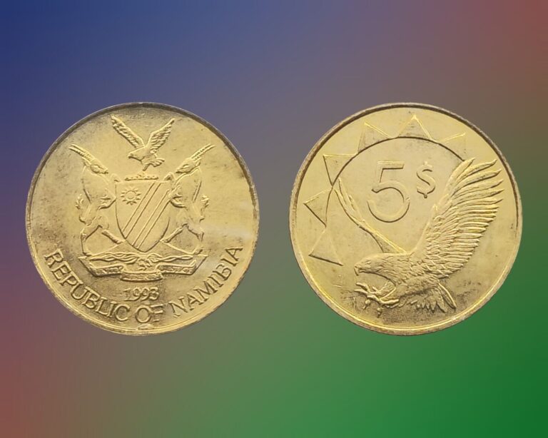 Read more about the article 1993 Namibia 5 Dollars Coin  African Fish Eagle  Coat of Arms