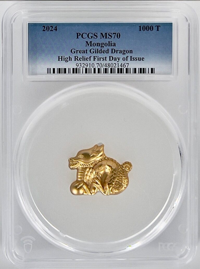 Read more about the article 2024 Lunar Series Mongolia 1000T Great Gilded Dragon 1 Oz Silver PCGS MS 70 FDOI