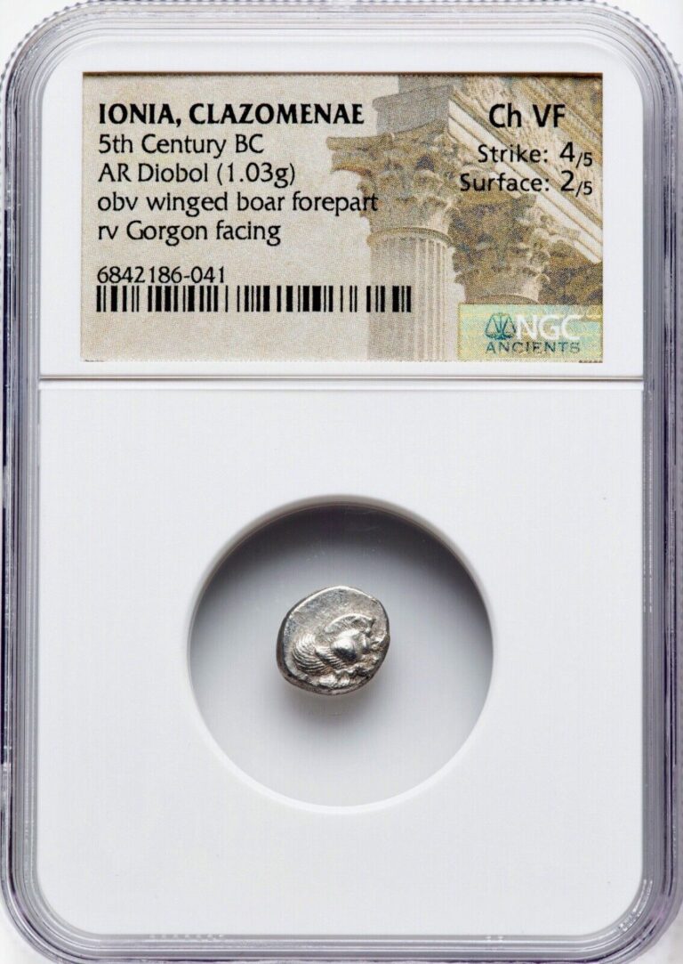 Read more about the article Ancient Greek Silver Coin 5th Century BC IONIA Clazomenae Diobol NGC Choice VF