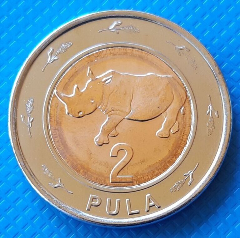 Read more about the article Botswana 2 pula 2013 UNC Rhino Rhinoceros Bi-metallic Bimetal