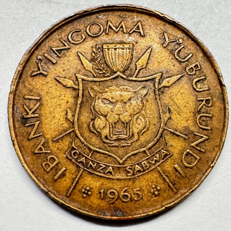 Read more about the article 1965 Burundi 1 Franc – Brass – Beautiful Coin – Lot #A200-18