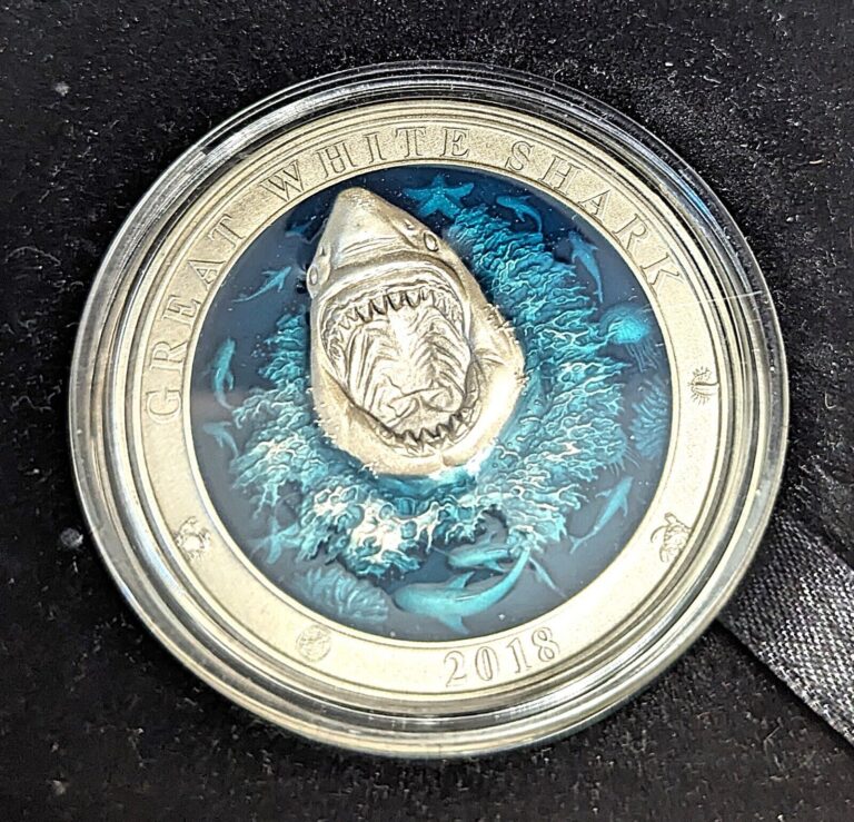 Read more about the article 2018 $5 Barbados Underwater World – Great White Shark – 3 Oz .999 Silver Coin!