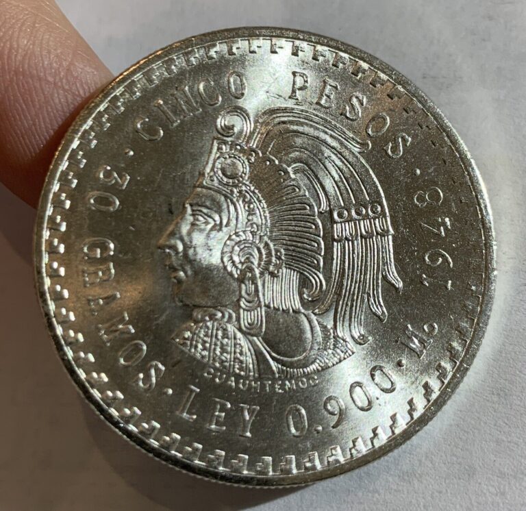 Read more about the article 1948 MEXICO 5 PESO  CHOICE BU SILVER COIN