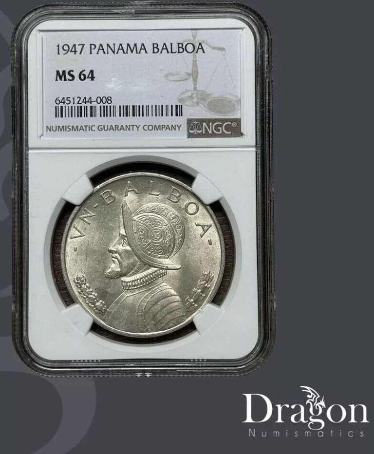 Read more about the article 1947 Panama 1 Balboa Silver bust of Vasco Nunez de Balboa MS 64 NGC🇵🇦🐉