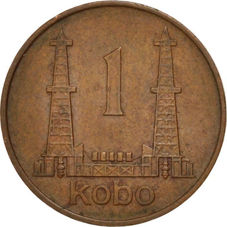 Read more about the article Nigeria | 1 Kobo Coin | Oil wells | Km:8.1 | 1973 – 1974