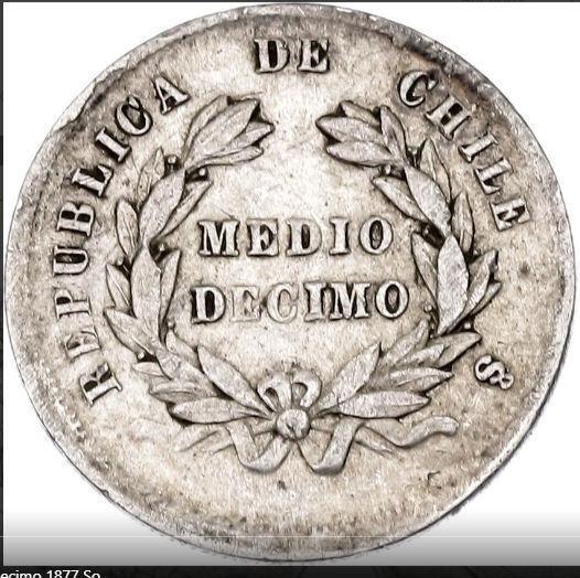 Read more about the article Chile 1877 1/2 decimo  old silver world coin  #4572