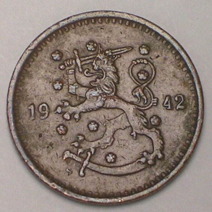 Read more about the article 1942 S Finland Finnish One 1 Markkaa Lion w/Sword WWII Era Coin VF