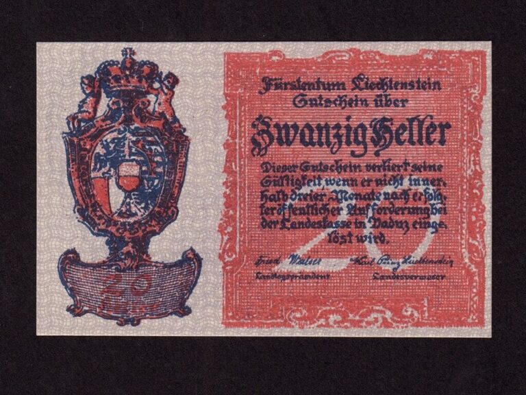 Read more about the article Liechtenstein:P-2 20 Heller  1920 * Vaduz Castle * UNC *