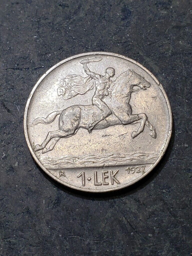 Read more about the article 1927 ALBANIA KINGDOM 1 LEK CAPED MAN ON HORSE ROME MINT COIN