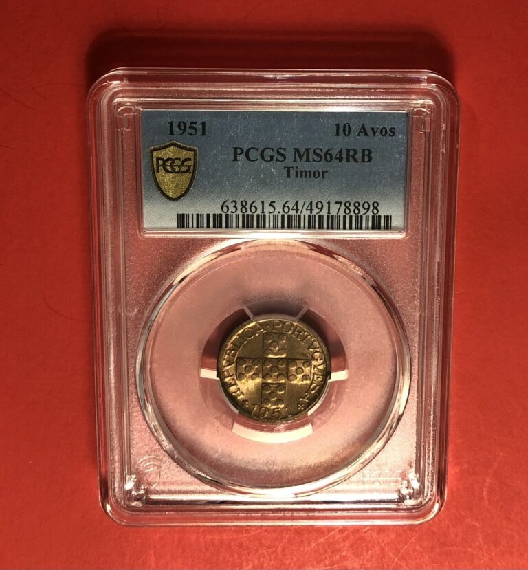 Read more about the article TIMOR- 1951-10 AVOS COIN GRADED BY PCGS MS64RB…..GREAT DEAL.