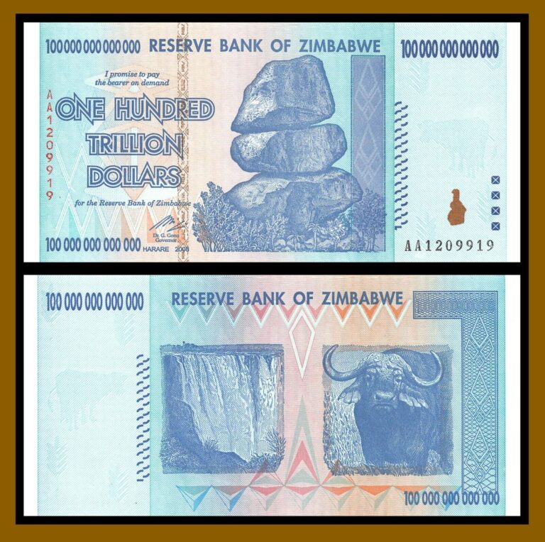 Read more about the article Zimbabwe 100 Trillion Dollars  AA 2008 P-91 Unc COA