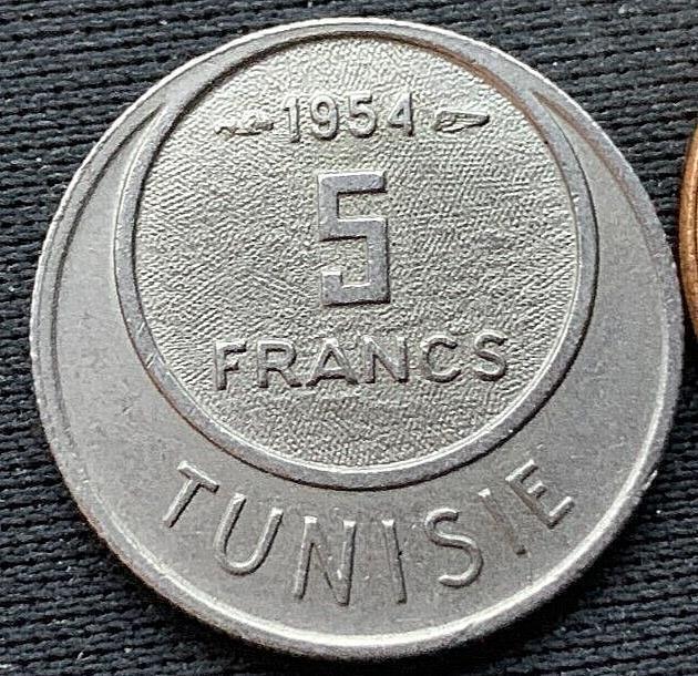 Read more about the article 1954 Tunisia 5 Francs Coin UNC 1373         #M224