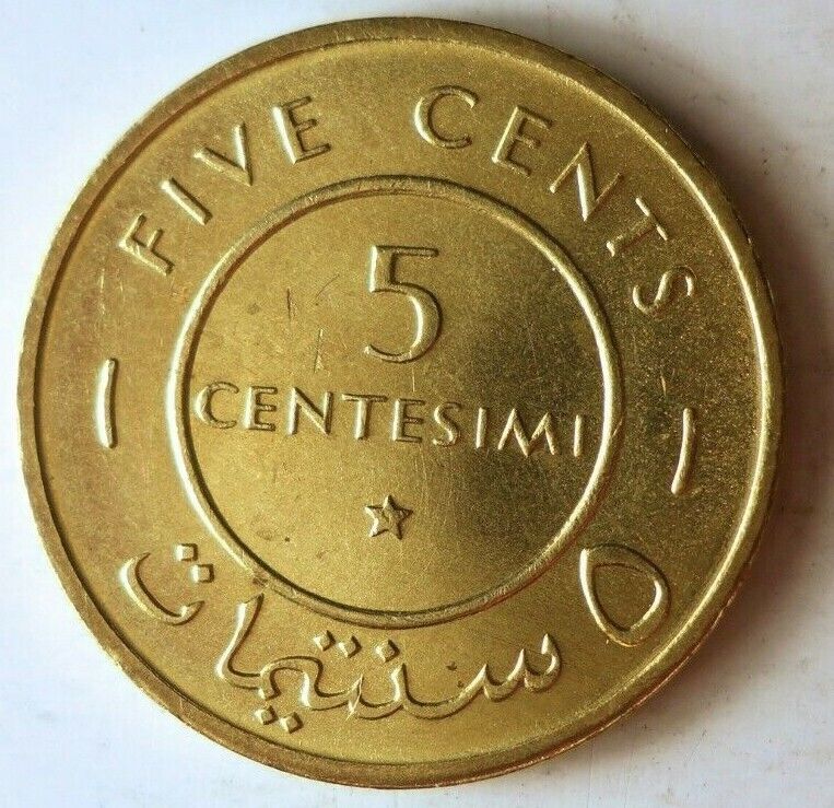 Read more about the article 1967 SOMALIA 5 CENTESIMI – Exotic Coin – AU – FREE SHIP – LOT QQQ