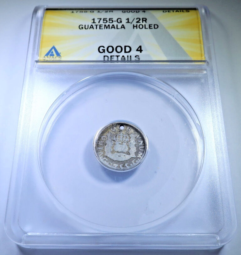 Read more about the article ANACS 1755 Spanish Guatemala Silver 1/2 Reales Colonial Antique 1700s Holed Coin