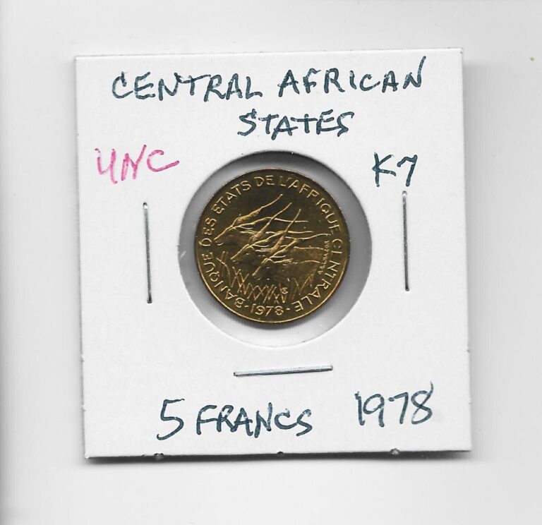 Read more about the article Central African States 5 Francs 1978 K7 Eland Antelope. Common Coinage France