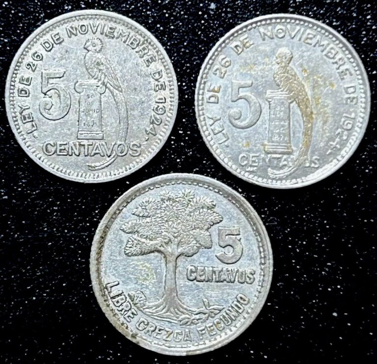 Read more about the article Lot of 3 Guatemala Silver 5 Centavos (0.720 Fine) – 1932  1949 and 1951  XF-AU