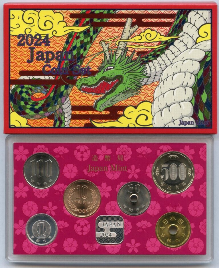 Read more about the article 2024 Japan 6 Coin and Silver Medal Mint Set Japanese Dragon Uncirculated – JP827